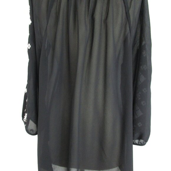 Old Navy‎ Blouse Women's XL Black Embroidered Long Sleeve Split Neck Polyester - Picture 9 of 14